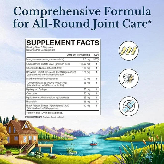 VITALITOWN Glucosamine Chondroitin, MSM, Turmeric, Collagen, 11-in-1 Formula, 90 Caps