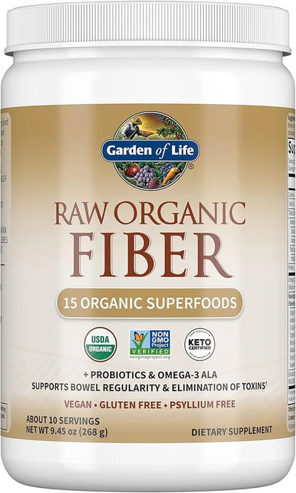 Garden of Life Fiber Supplement, Raw 10 Servings, 15 Organic Omega-3 ALA, 4g Soluble 5g Insoluble