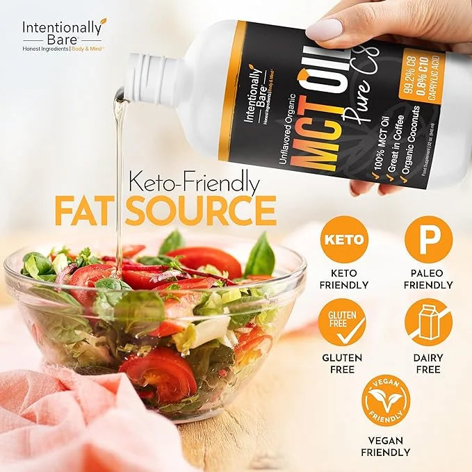 Intentionally Bare Pure C8 MCT Oil Organic - Brain Octane C8 MCT Oil for Keto Paleo & Vegan Diet - Unflavored MCT Oil C8 f...