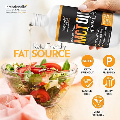 Intentionally Bare Pure C8 MCT Oil Organic - Brain Octane C8 MCT Oil for Keto Paleo & Vegan Diet - Unflavored MCT Oil C8 f...