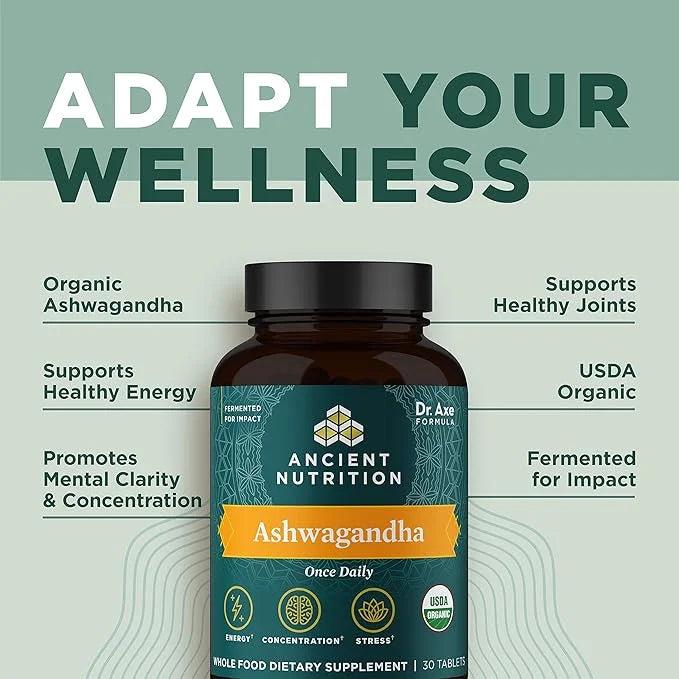 Ashwagandha Tablets by Ancient Nutrition, Stress Relief, Supports Energy, Mental Clarity and Concentration, Reduces Fatigu...