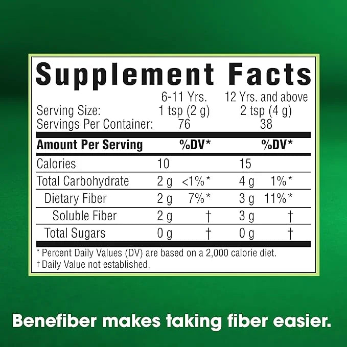Benefiber Daily Prebiotic Fiber Supplement Powder 125 Servings (17.6 Ounces)