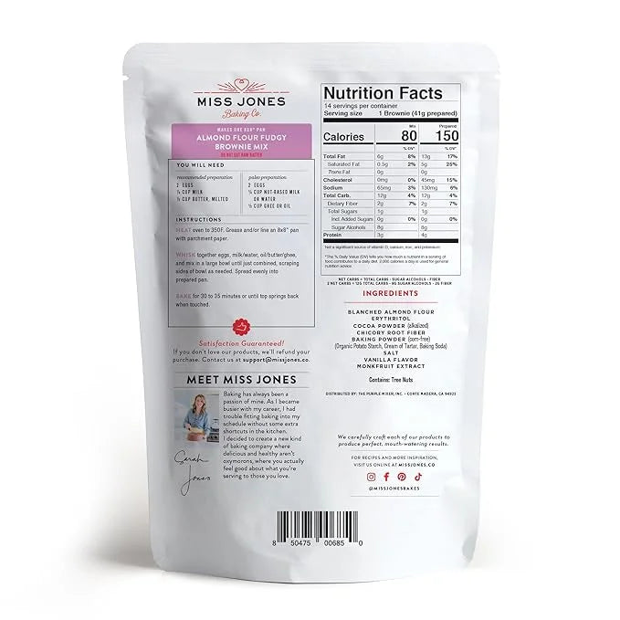Miss Jones Baking Brownie Mix - Almond Flour, Gluten Free, Low Carb, No Sugar Added, Naturally Sweetened Desserts & Treats...