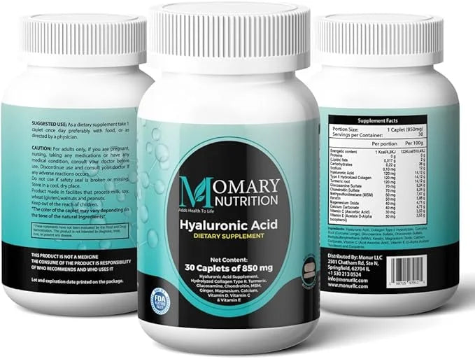 Hyaluronic Acid Supplement, Natural Skin Hydration, Advanced Joint Support and Mobility Booster, Type II Hydrolyzed Collag...