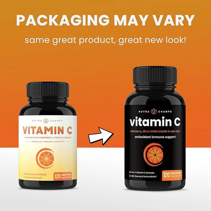 NutraChamps (2 Pack) Vitamin C 1000mg 120 Capsules 500mg Powder