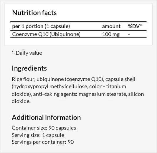 Coenzyme Q10 100 mg per Capsule 90 Vegan 3 Months