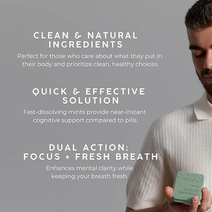 NOOZ Focus Mints - Caffeine-Free Brain Booster for Mental Clarity - Fresh Mint Flavor | Sugar-Free, Travel-Friendly Supple...
