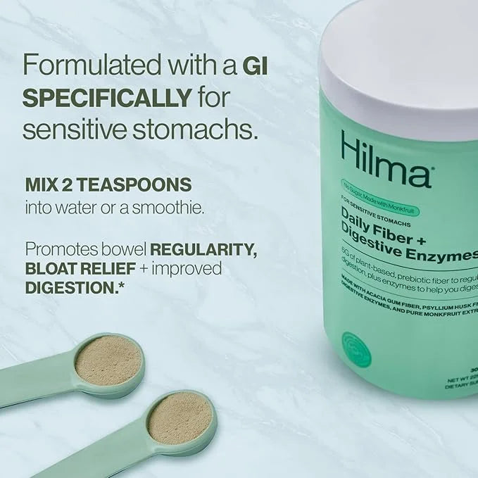 Hilma Daily Fiber and Digestive Enzymes, Fiber Supplement Powder with Prebiotics and Enzymes Formulated with Psyllium Husk...