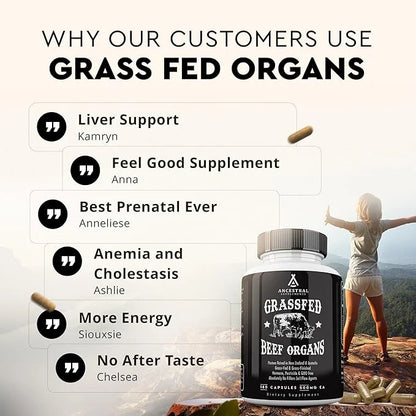 Ancestral Supplements Grass Fed Beef Organ Supplement, Supports Whole Body Wellness with Proprietary Blend of Liver, Heart...