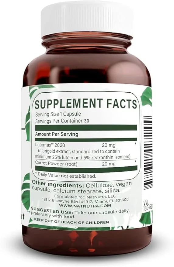 Natural Nutra Lutein and Zeaxanthin Supplement, 20mg - 30 Capsules