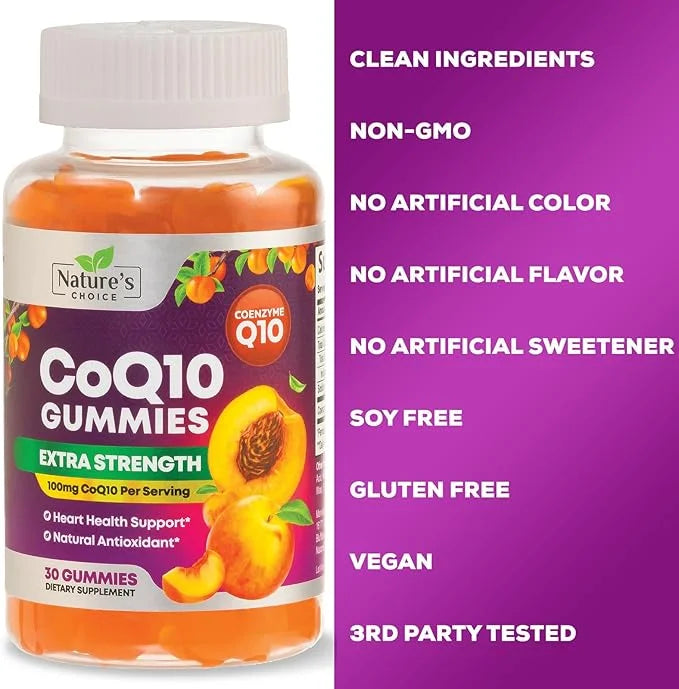 CoQ10 100mg Gummies 3X Better Q10 Vitamins, 10 Supplements, 30 CoQ10 CoQ10 Gummies