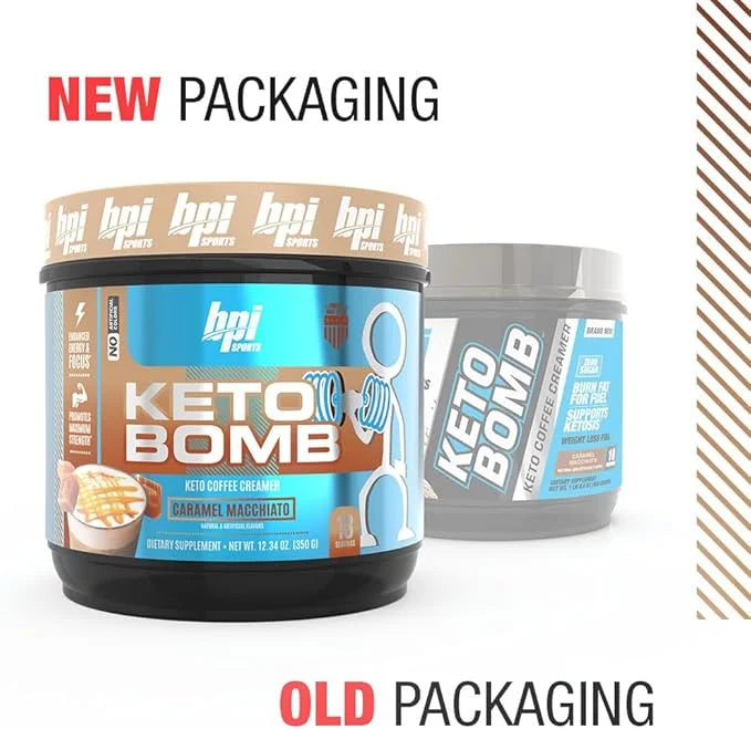 BPI Sports Keto Bomb Coffee Creamer - Supports Energy and Hydration - MCT and Electrolytes - with Calcium - Caramel Macchi...