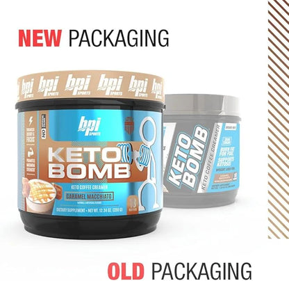 BPI Sports Keto Bomb Coffee Creamer - Supports Energy and Hydration - MCT and Electrolytes - with Calcium - Caramel Macchi...