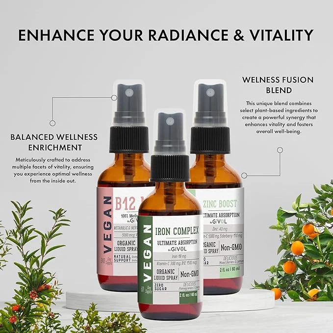Iron Support Spray Bundle Liquid Vitamin B12 Methylcobalamin, 2 Fl 360 Days