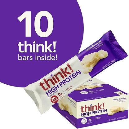think! Protein Bars, High Protein Snacks, Gluten Free, Kosher Friendly, White Chocolate, Nutrition Bars, 2.1 Oz per Bar, 1...