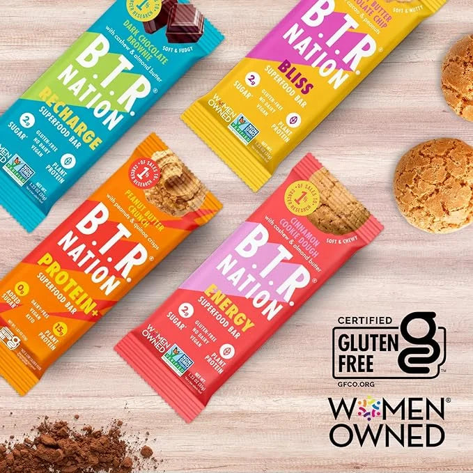 B.T.R. Bar Superfood Keto Protein Bars, Plant Based Vegan Protein, Low Carb Food, Low Calorie, Gluten Free, No Sugar Alcoh...