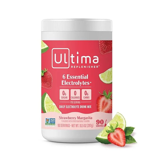 Ultima Replenisher Daily Electrolyte Powder Drink Mix – Strawberry Margarita, 90 Servings – Hydration Powder with 6 Key El...