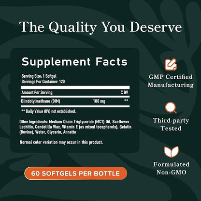 DIM Supplement 100 mg | Estrogen Balance for Women & Men | Diindolylmethane for Hormone Balance, Hormonal Acne, Menopause ...