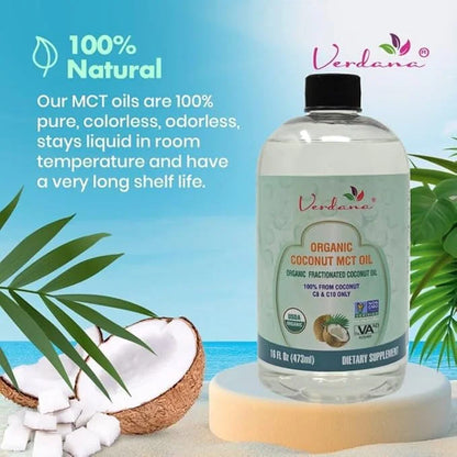 Verdana USDA Certified Organic Coconut MCT Oil – Fractionated Coconut Oil – No Palm Kernel Used – Kosher, Food Grade, Non-...