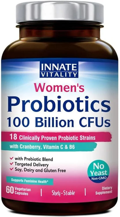 Innate Vitality Probiotics for Women, 100 18 Strains, B6 P5P, P5P, Vaginal 60 Caps