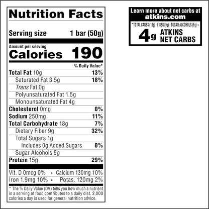 Atkins Soft Baked Energy Bars, Vanilla Macadamia Nut, 15g Protein, 1g Sugar, Excellent Source of Fiber, Low Carb, 4 Packs ...