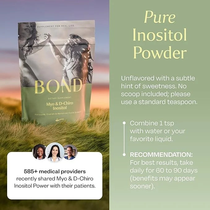 BOND Inositol Powder: Pure Myo-Inositol & D-Chiro Inositol for Hormone Balance w/Ovarian Support Vitamins, Ideal 40:1 Rati...