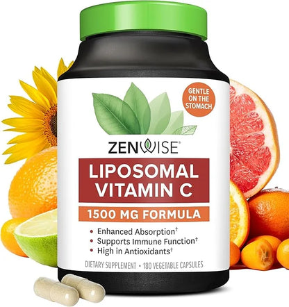 Zenwise Health Liposomal Vitamin C Supplement, 1500 MG Enhanced Absorption Organic Vitamin C Liposomal for Antioxidant, Im...
