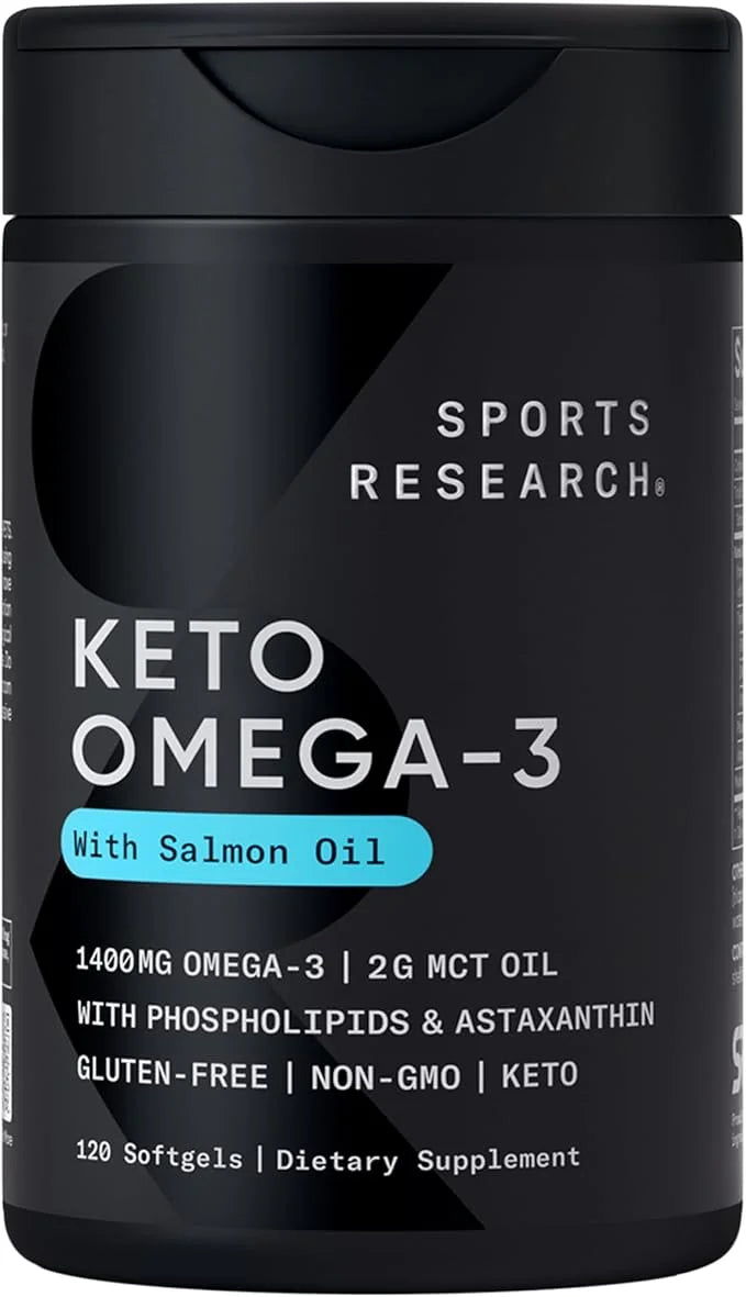 Sports Research Keto Omega Fish Oil with Wild Sockeye Salmon, Antarctic Krill Oil, Astaxanthin & Coconut MCT Oil - 1200mg ...