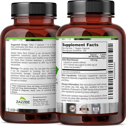 Zazzee OSHA Root 4:1 Extract, 500 120 Vegan 4 Month 4X Extract, 100% Vegetarian,