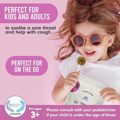 MommaBear Organics Handcrafted Kids Cough Lollipops – Natural Sore Throat Relief & Cough Drop Suckers for Kids 3+ – Elderb...