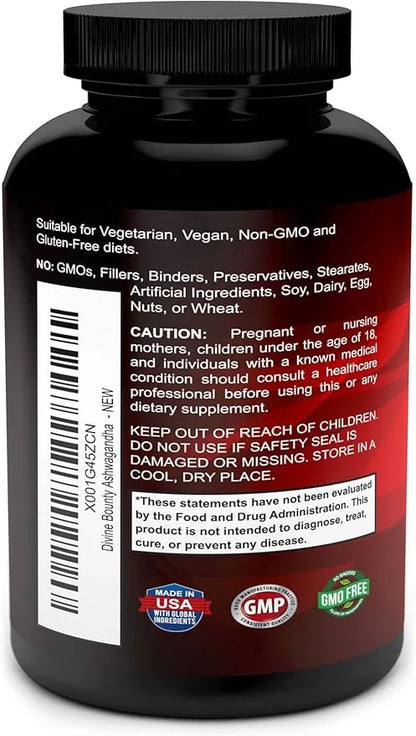 Divine Bounty Organic Ashwagandha Capsules 1200mg Ashwagandha 90 Veggie