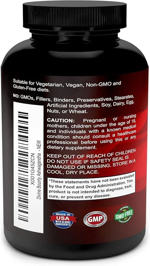 Divine Bounty Organic Ashwagandha Capsules 1200mg Ashwagandha 90 Veggie