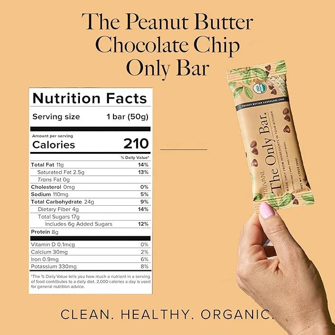 Truvani Plant Based Snack Bars | Peanut Butter Chocolate Chip 1 Pack | 8g Protein | USDA Organic and Vegan | The Only Bar ...