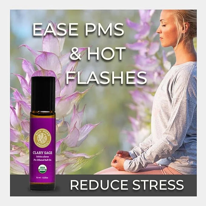 Organic Clary Sage Essential Oil Roll On, 100% Pure USDA Certified Aromatherapy for PMS, Stress & Mental Clarity - 10 ml R...