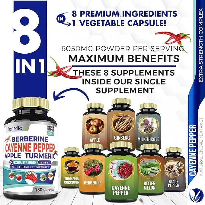 Cayenne Pepper Supplements Extract Capsules 6050mg, 180 Capsules