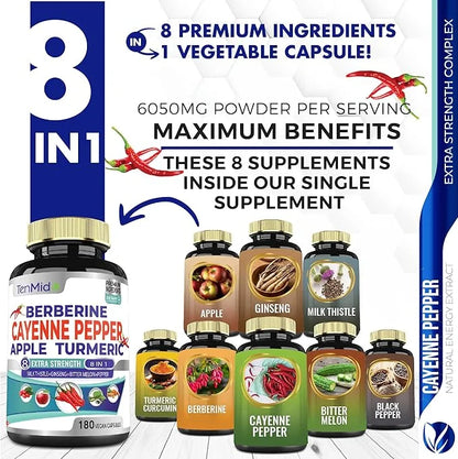 Cayenne Pepper Supplements Extract Capsules 6050mg, 180 Capsules