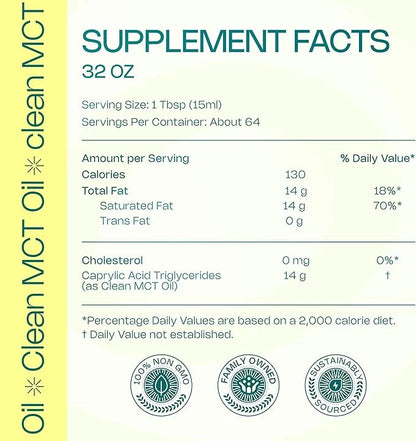 LevelUp Clean MCT Oil - 100% Caprylic C8 for Energy, Focus, Weight Management, Gut Health, Brain Superfuel - Keto Suppleme...