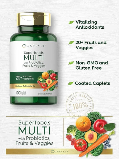 Carlyle Fruits and Veggies Supplement | 120 Count | Superfood Multivitamin with Probiotics | Made with 20 Fruits and Veget...