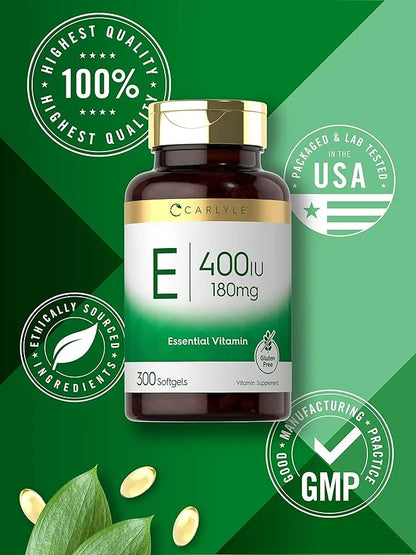 Carlyle Vitamin E Softgel Capsules 400 IU 180mg | 300 Count
