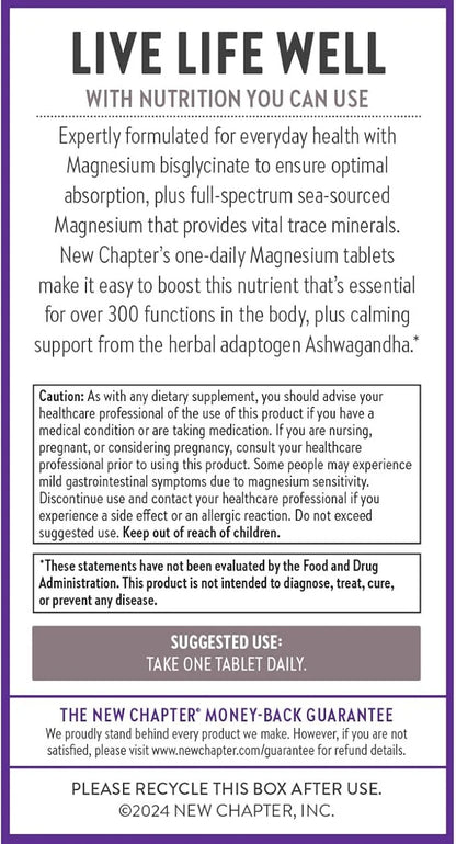 New Chapter Magnesium + Ashwagandha Supplement, 325 mg 2.5x Absorption, 90 ct (3 Month