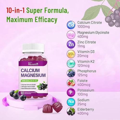 Calcium Magnesium Zinc Gummies with Vitamin D3 & K2, High 120 Gummies…