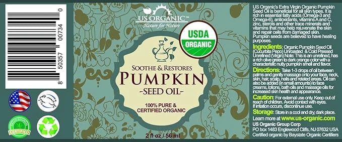 US Organic Pumpkin Seed Oil, USDA Certified Organic, Pure, Natural, Cold Pressed Virgin, Unrefined in Amber Glass Bottle w...
