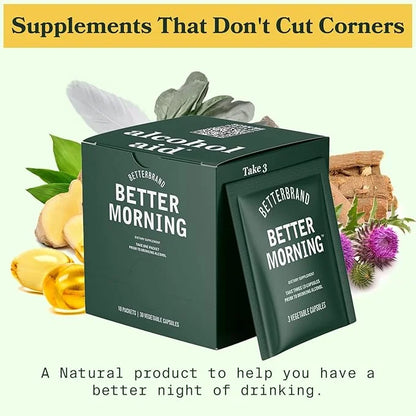 Betterbrand BetterMorning All-Natural Ingredients Including DHM | Prevents Headaches & Nausea and Supports Liver Aid | Glu...