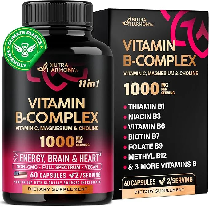 Vitamin B Complex for Men & Women 11-in-1 B-Complex: B1, B2, B2, B3, B3, B5, B5, B6, B6, B7, B7, B8, B8, B9, B9, B12 B12 w...