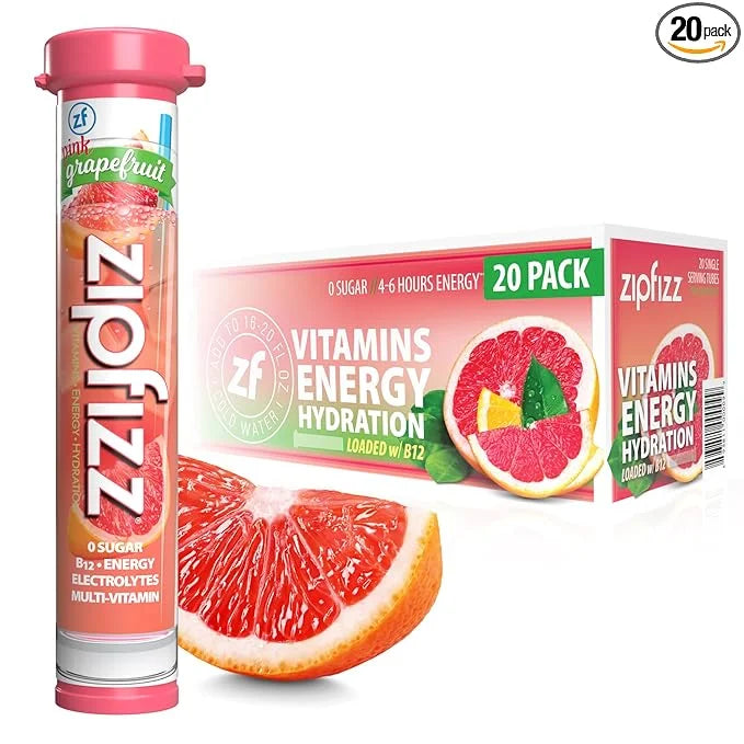 Zipfizz Daily Energy Drink Powder, Pink Grapefruit, 20 Pack | 3-in-1 Sustained Energy, Rapid Hydration, and Essential Vita...