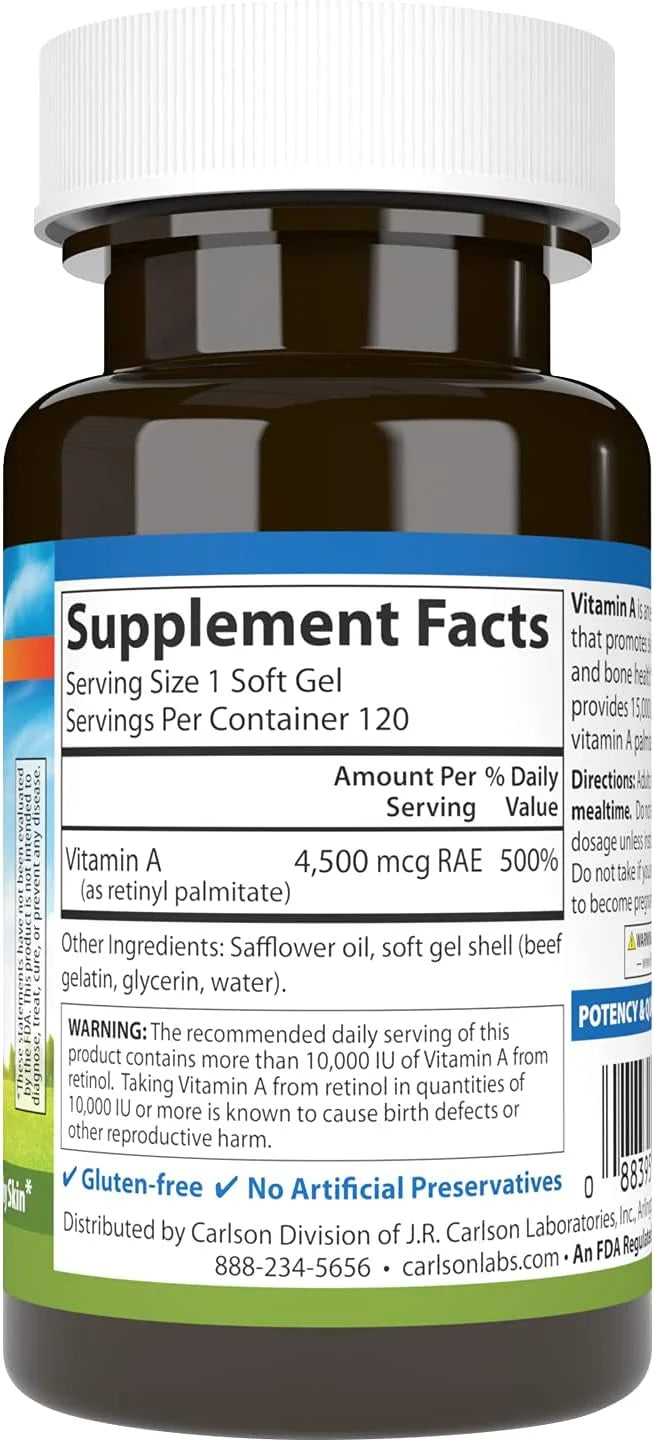 Carlson - Vitamin A, 15000 IU (4500 mcg 120 Softgels