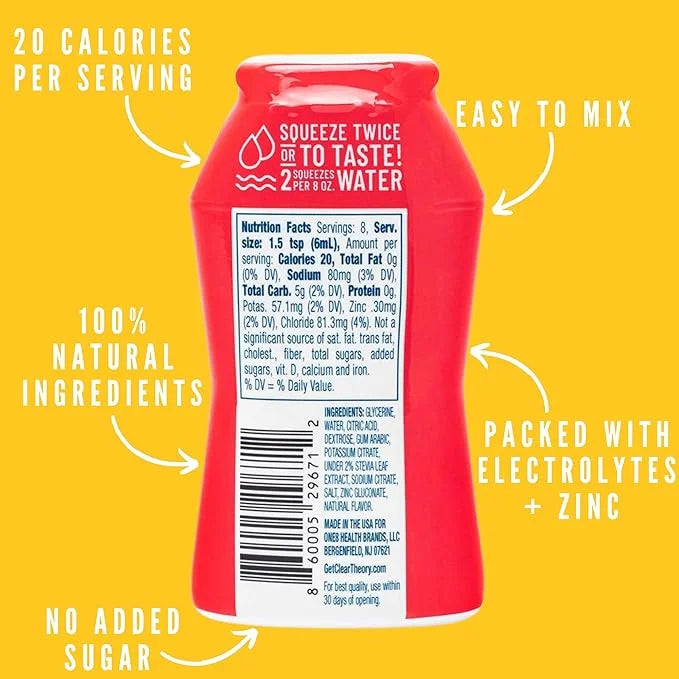 Clear Theory Water Flavoring Drops, Electrolytes Drink Mix, Water Enhancer Liquid, Flavored Hydration for Kids, Vegan, Glu...