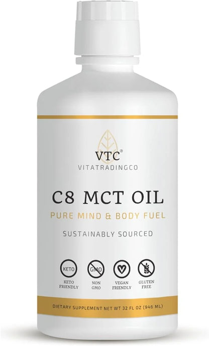 VTC VitaTradingCo. 100% Pure C8 MCT Oil | 3X Distilled Caprylic Acid | Healthy Fat for Clean Energy | Sustainably Sourced ...
