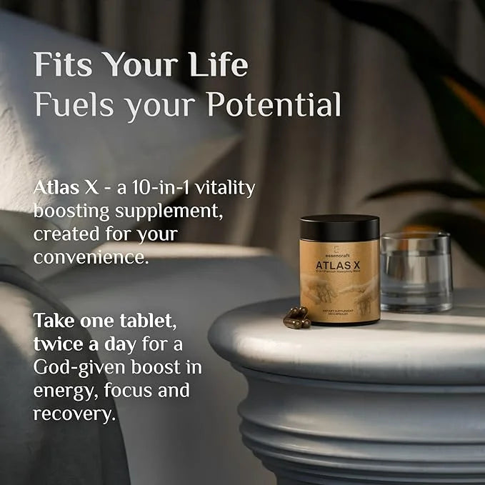 ATLAS X 10-in-1 Masculinity Maximiser Supplement for Men - Energy, Strength & Vitality Capsules with Shilajit, Ashwagandha...