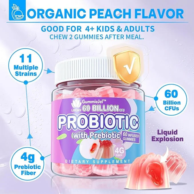 2Pack Probiotic + Prebiotics Gummies Sugar 60 Billion 11 Strains
